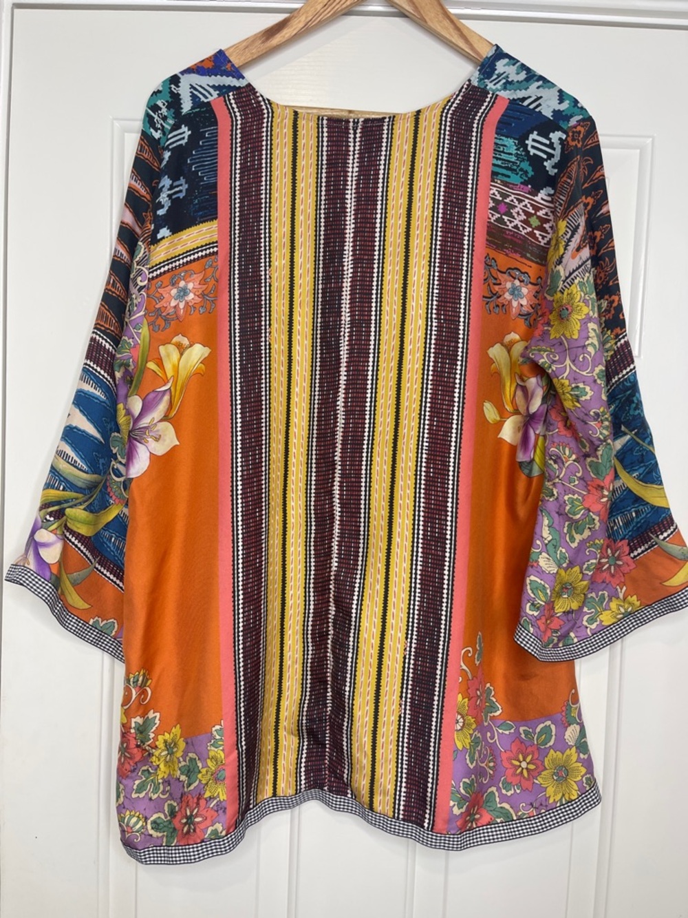 Johnny Was Silk Multicolor Floral & Geometric Boho Tunic Medium - Picture 7 of 12